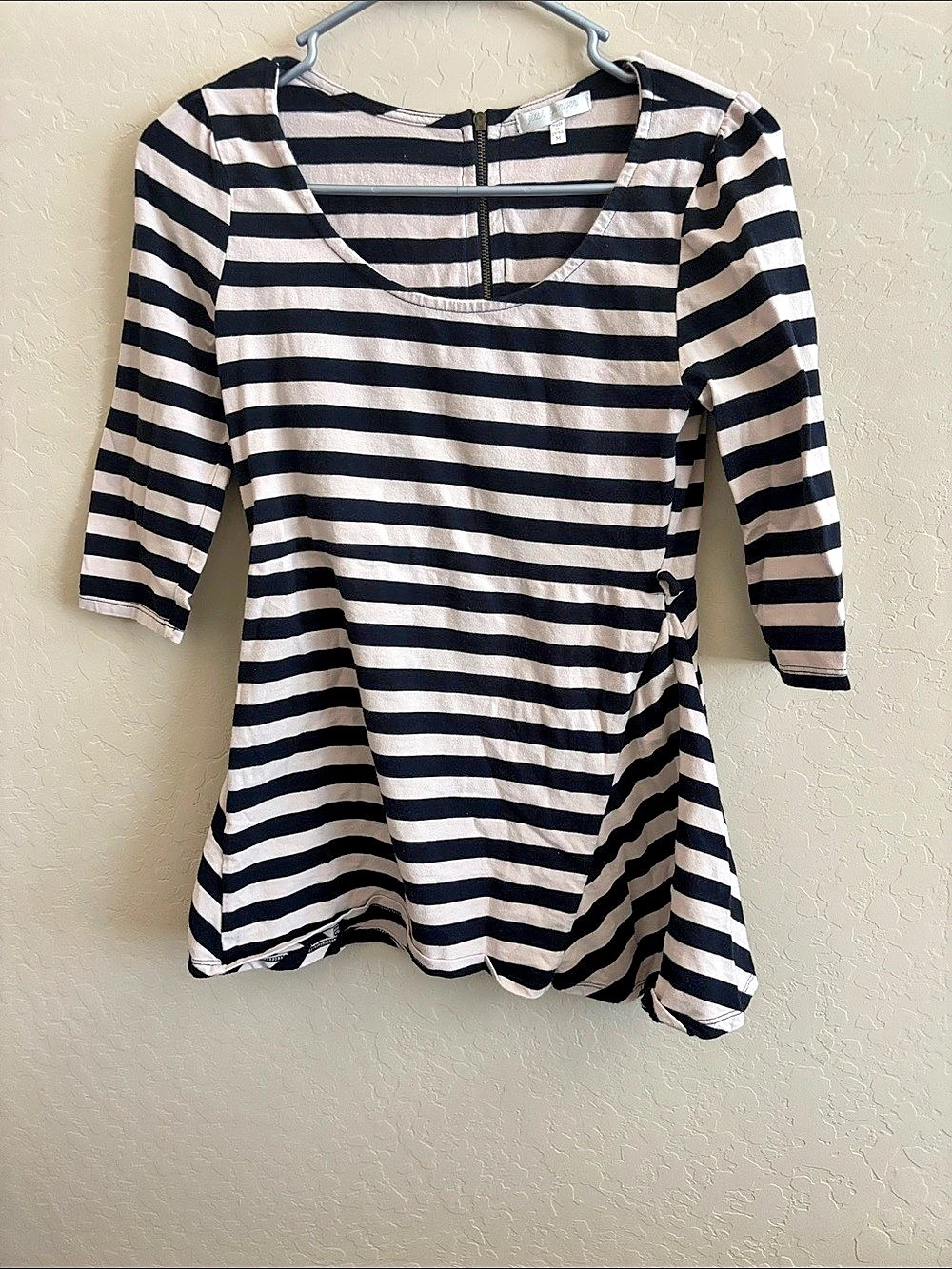 Beige and black striped tunic top